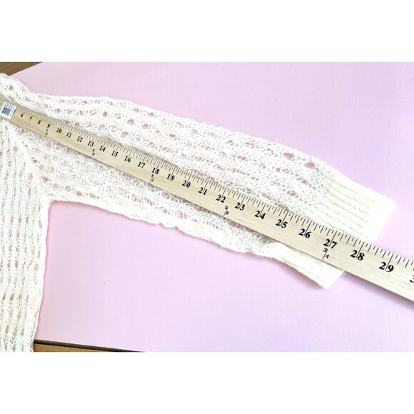 Elle Grey Womens Angora Crochet V Neck Cardigan Cream Boho Cottagecore NWT - Picture 12 of 15